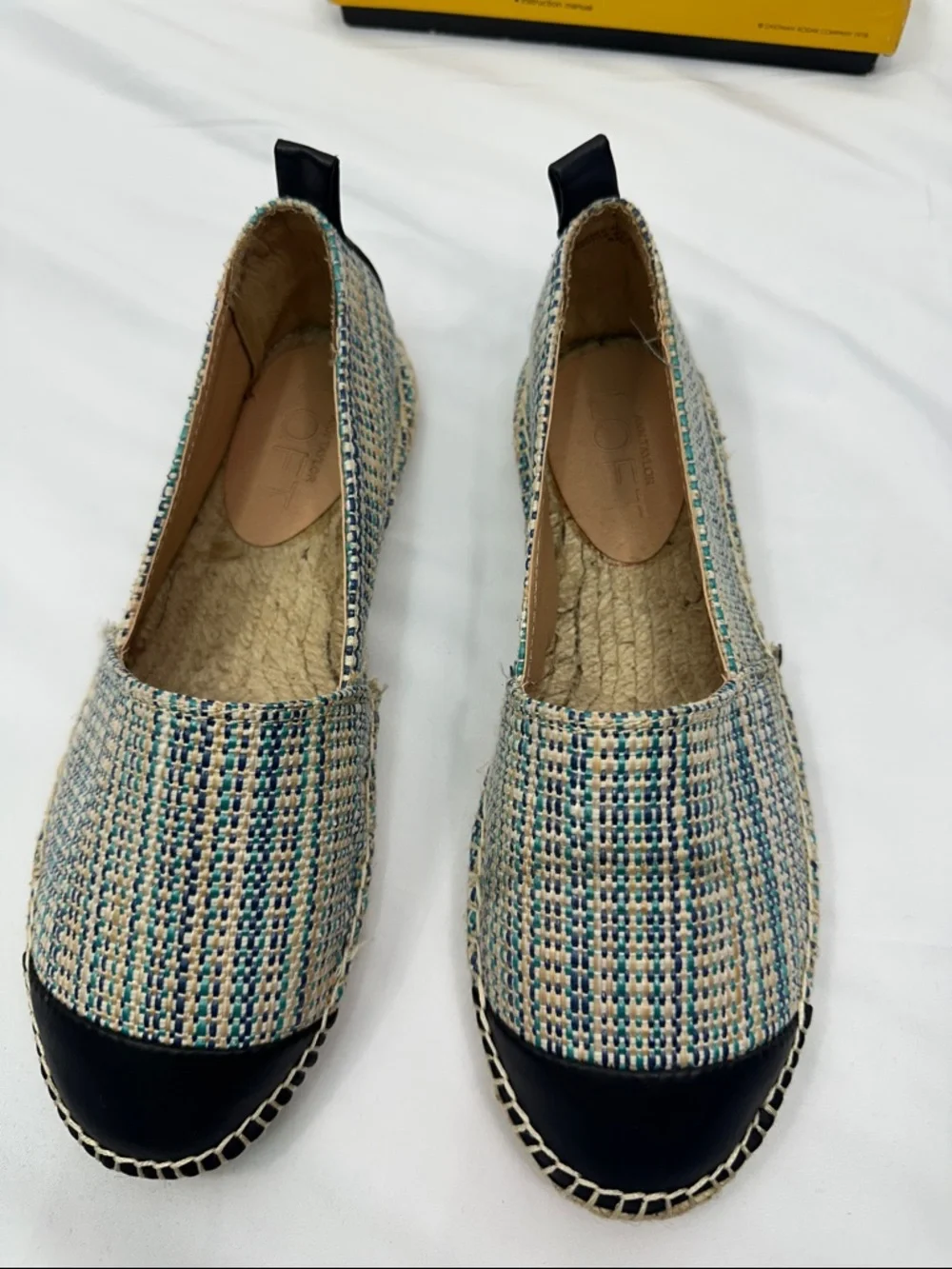 LOFT Ann Taylor Capote Espadrille Flats Navy Blue Multi Tweed Woven Cap Toe 7